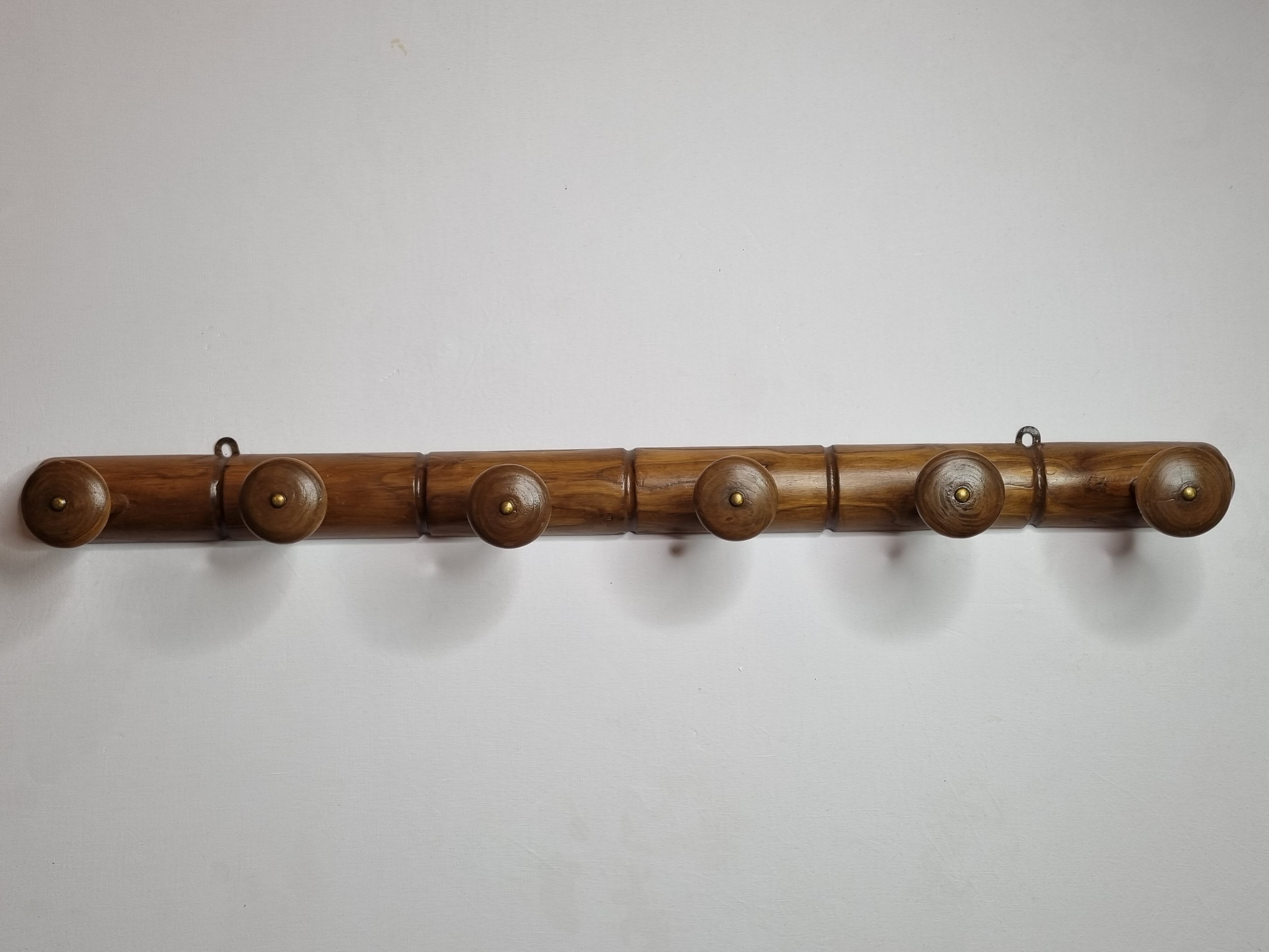 Wooden wall coat rack turned in imitation of bamboo, 6 hooks, 84 cm