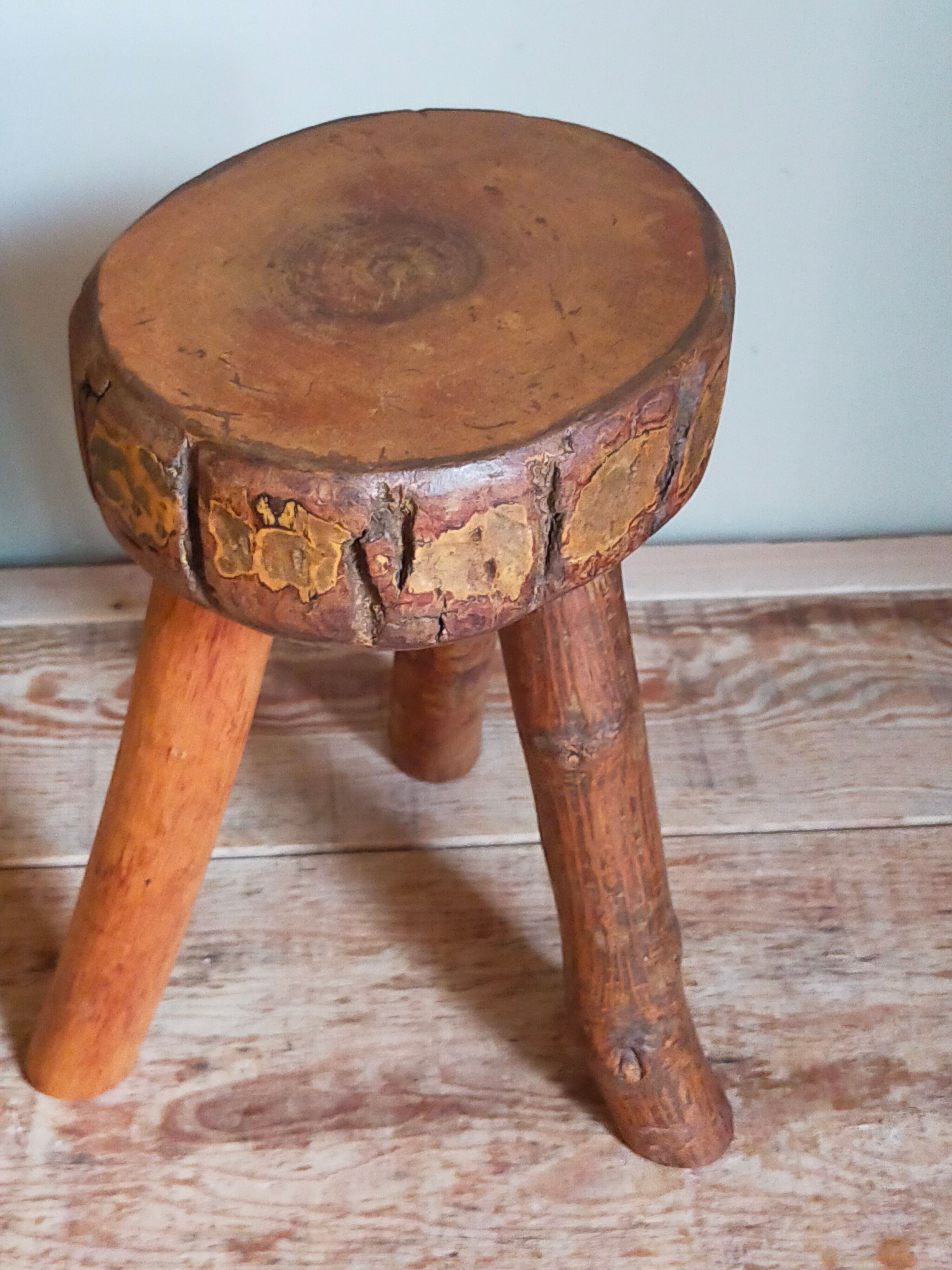 Tripod side stool solid wood Art-popular vintage