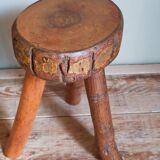 Tabouret d'appoint tripode bois massif Art-populaire vintage