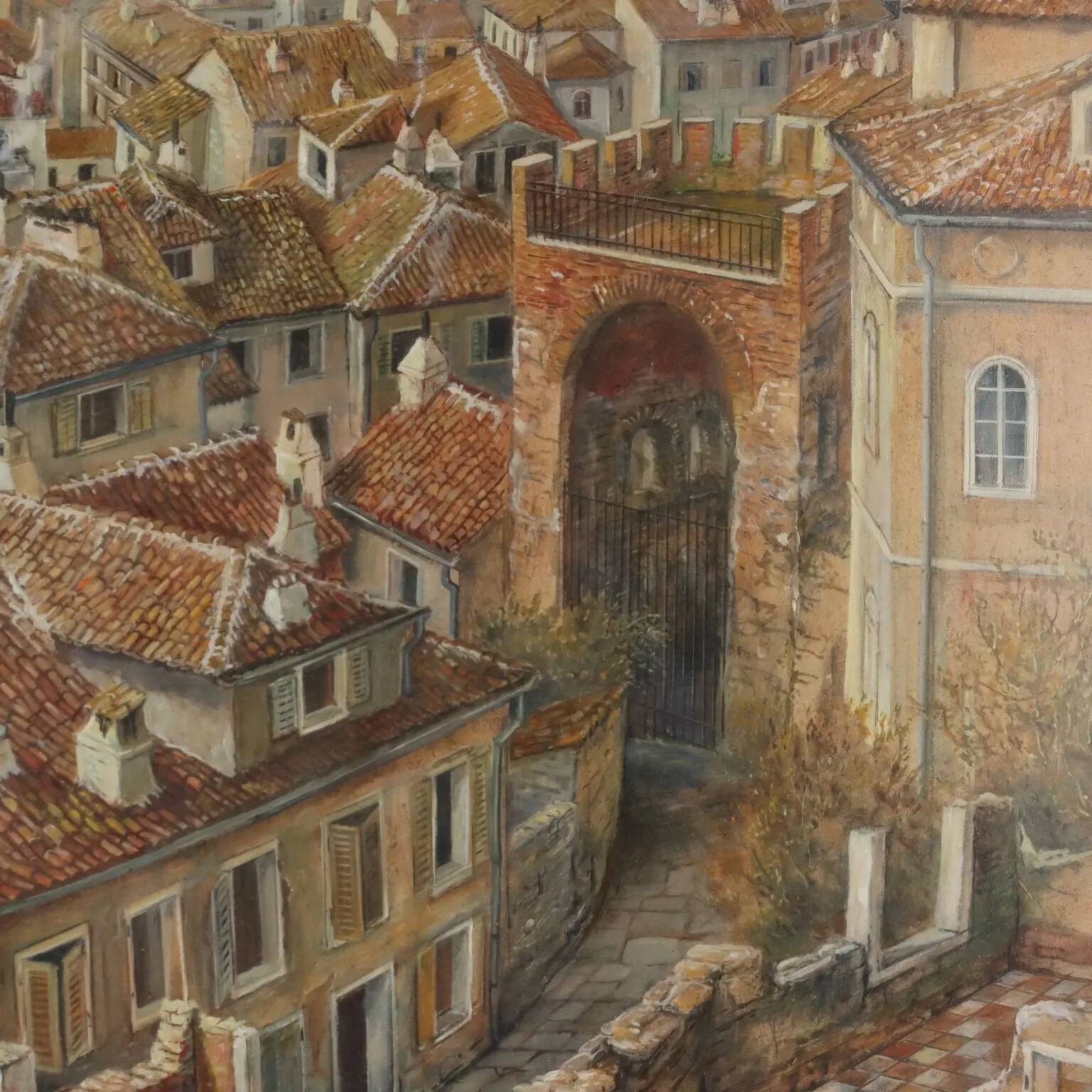 Modern painting signed Aldo Bressanuti, city view, 20th century
