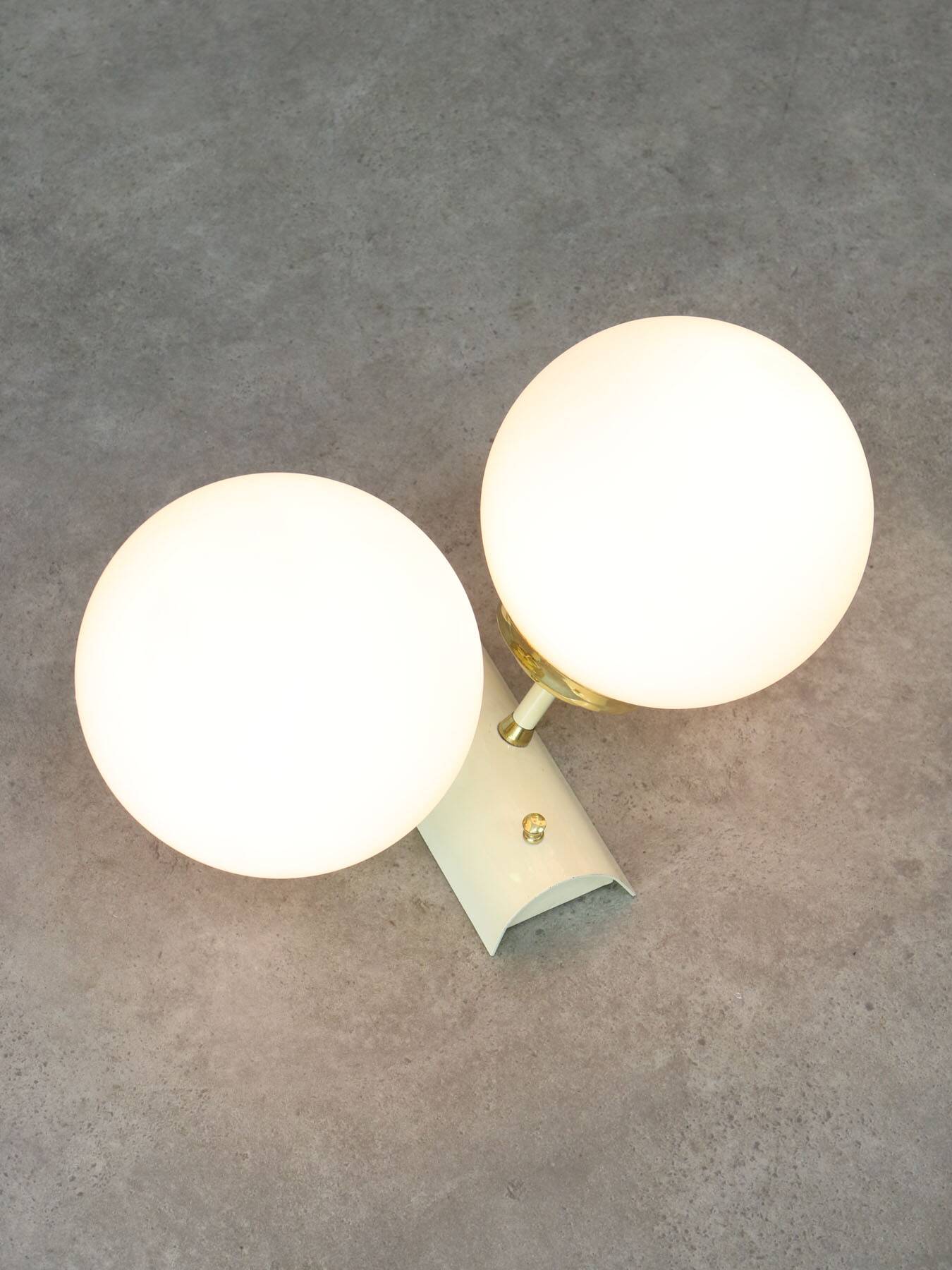 Vintage Italian Brass and Opaline Wall Lamp