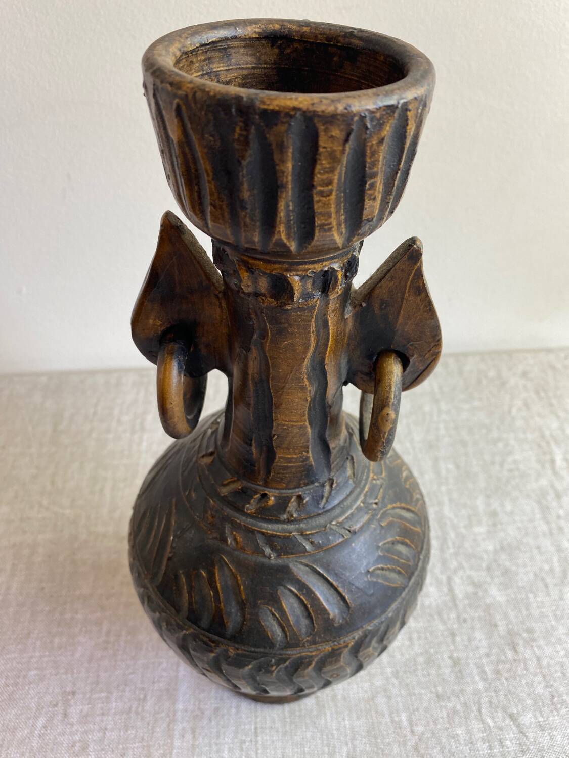 Ringed terracotta vase