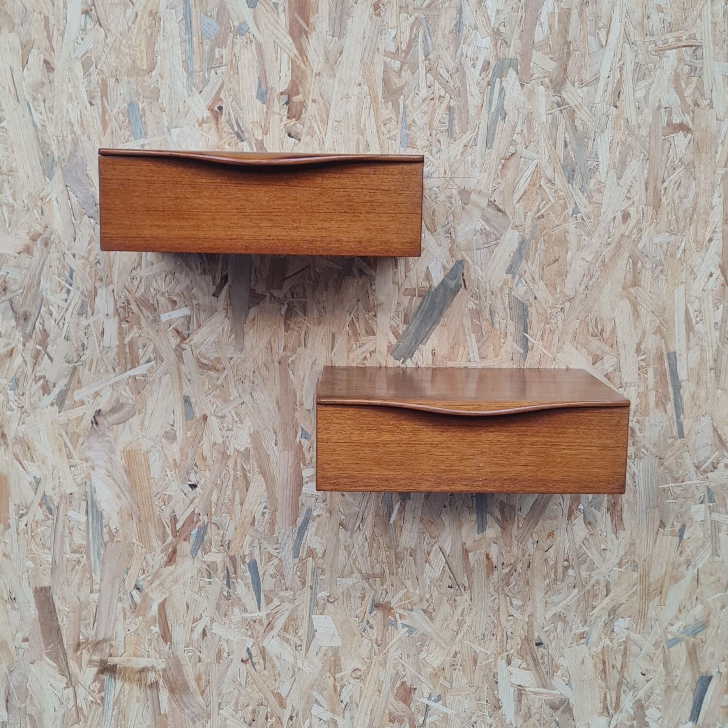 Pair of teak hanging bedside tables