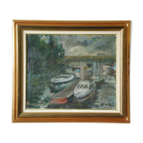 Tableau Expressionniste Bateaux Quais de Seine Paris HST Pierre Gogois