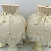 Pair of bedside lamp with vintage fringed shade
