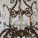 Magnificent French Antique Bronze Glass & Crystal 6 Light Cage Chandelier 4662