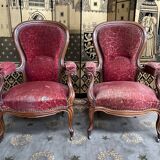 Pair of Louis Philippe period armchairs with rack and pinion