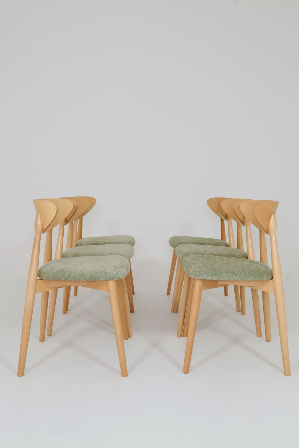 Ensemble de 6 chaises de salle à manger modernes, tissu sauge et bois de hêtre naturel