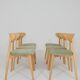Set of 6 modern dining chairs, sage fabric and natural beech wood.