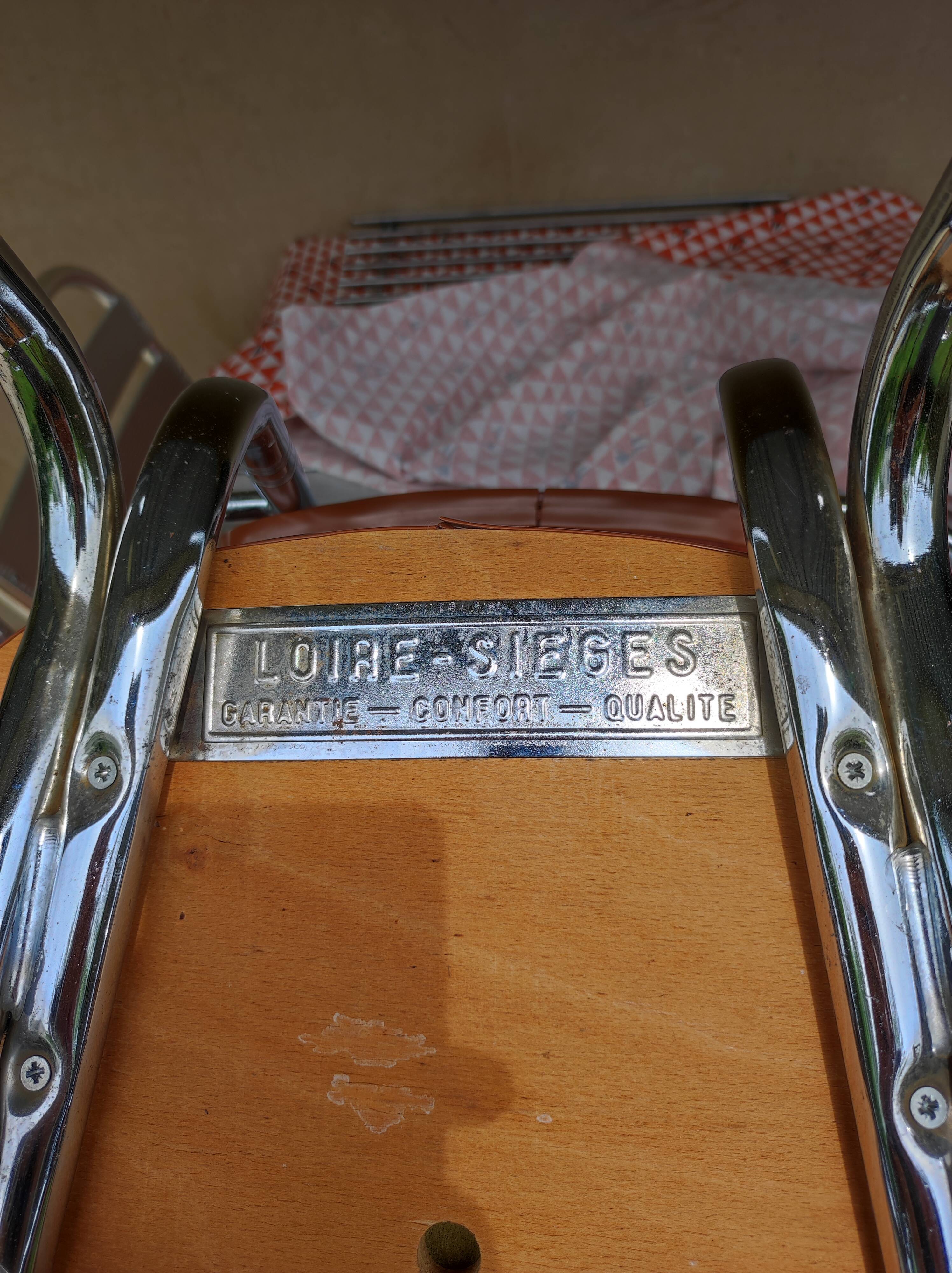 Stainless steel skaï armrest chair from 1958