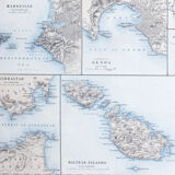 Map of The Mediterranean Sea c1869 Keith Johnston Royal Atlas Hand coloured map