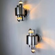 Pair of space age 2-light wall sconces, chromed metal, Italy, 1970s