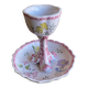 Vintage Ceramic Egg Cup on Stand with Pink Flower Decoration #D984