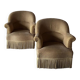 Paire de fauteuils crapaud tapissier rénovés en velours beige