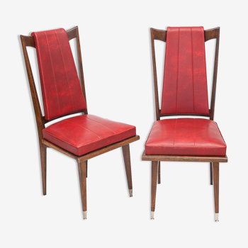 Pair of red Art Deco chairs, 1950