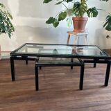 Pierre Vandel trundle coffee tables in lacquered metal and glass