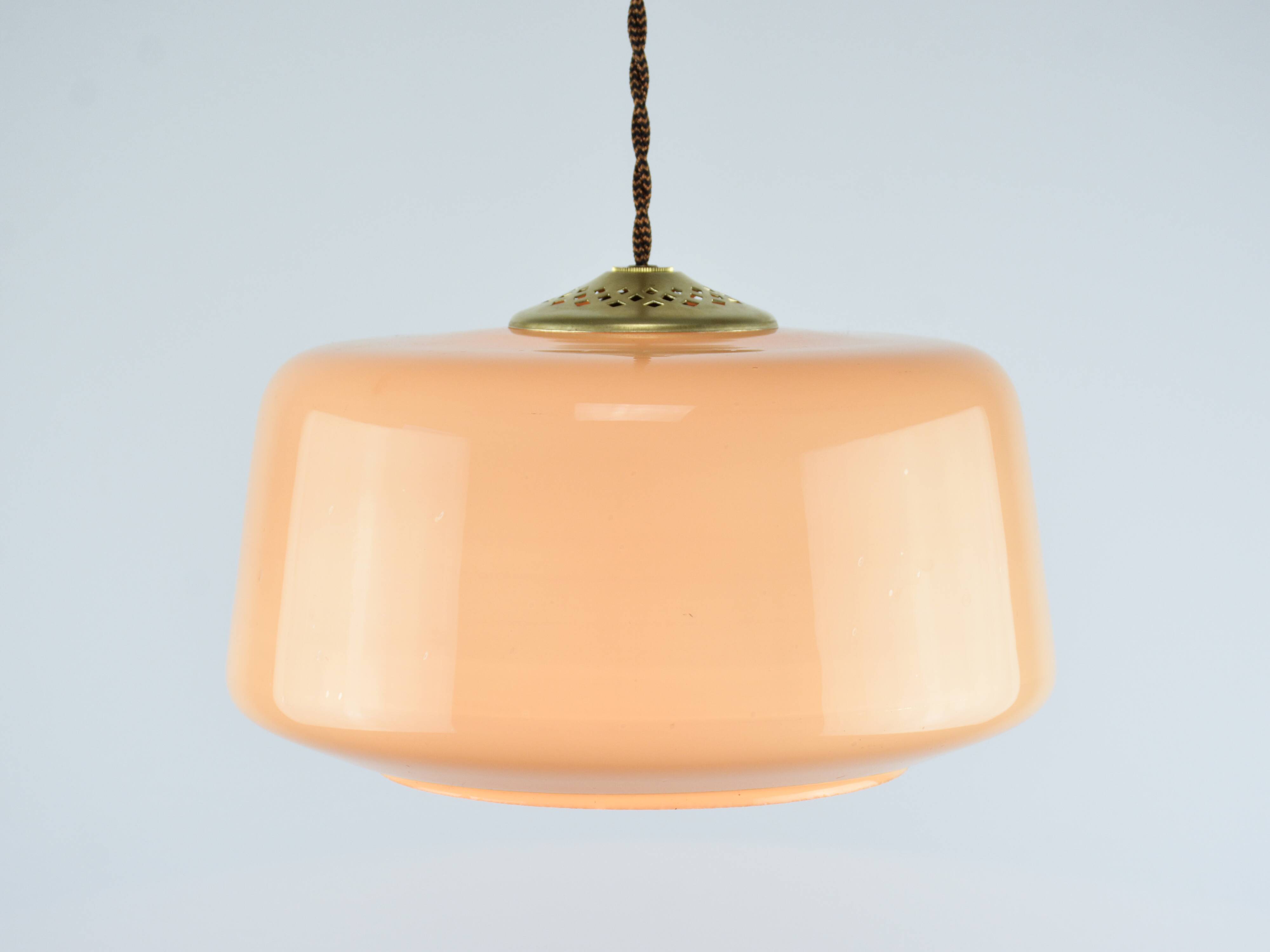 Lampe à suspension vintage en verre marron et laiton