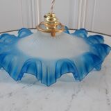 Suspension dentelée en verre bleu années 50-60