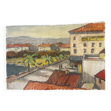 Painting, view of Saint Raphael 1964 by Robert Fleurent