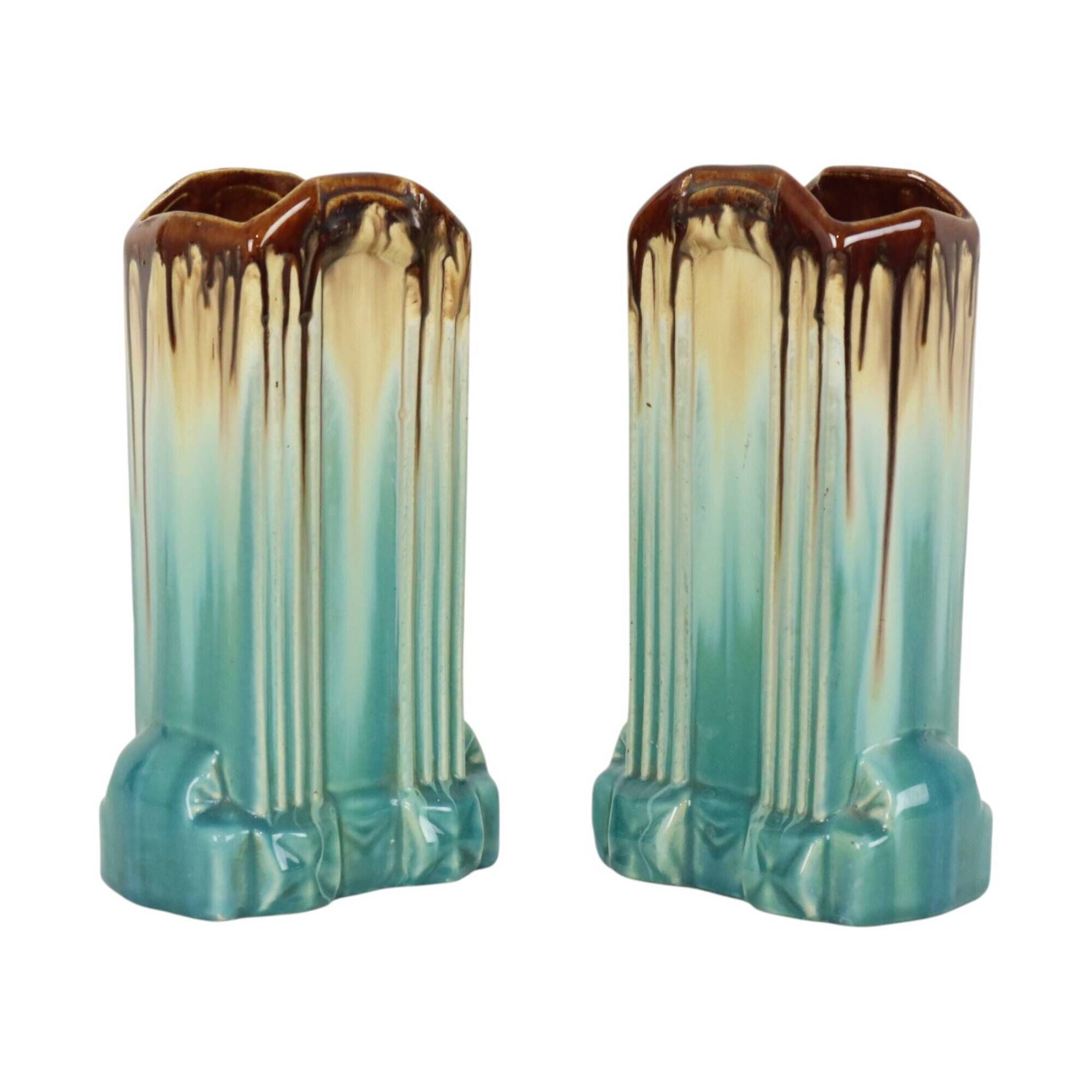 Belgian Art Deco Turquoise Earthenware Vases, Thulin, 22 cm