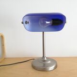Blue glass and brass bankers lamp