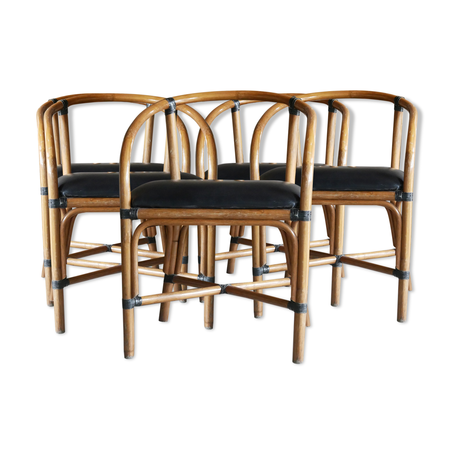 Lot de 4 fauteuils en rotin simili cuir