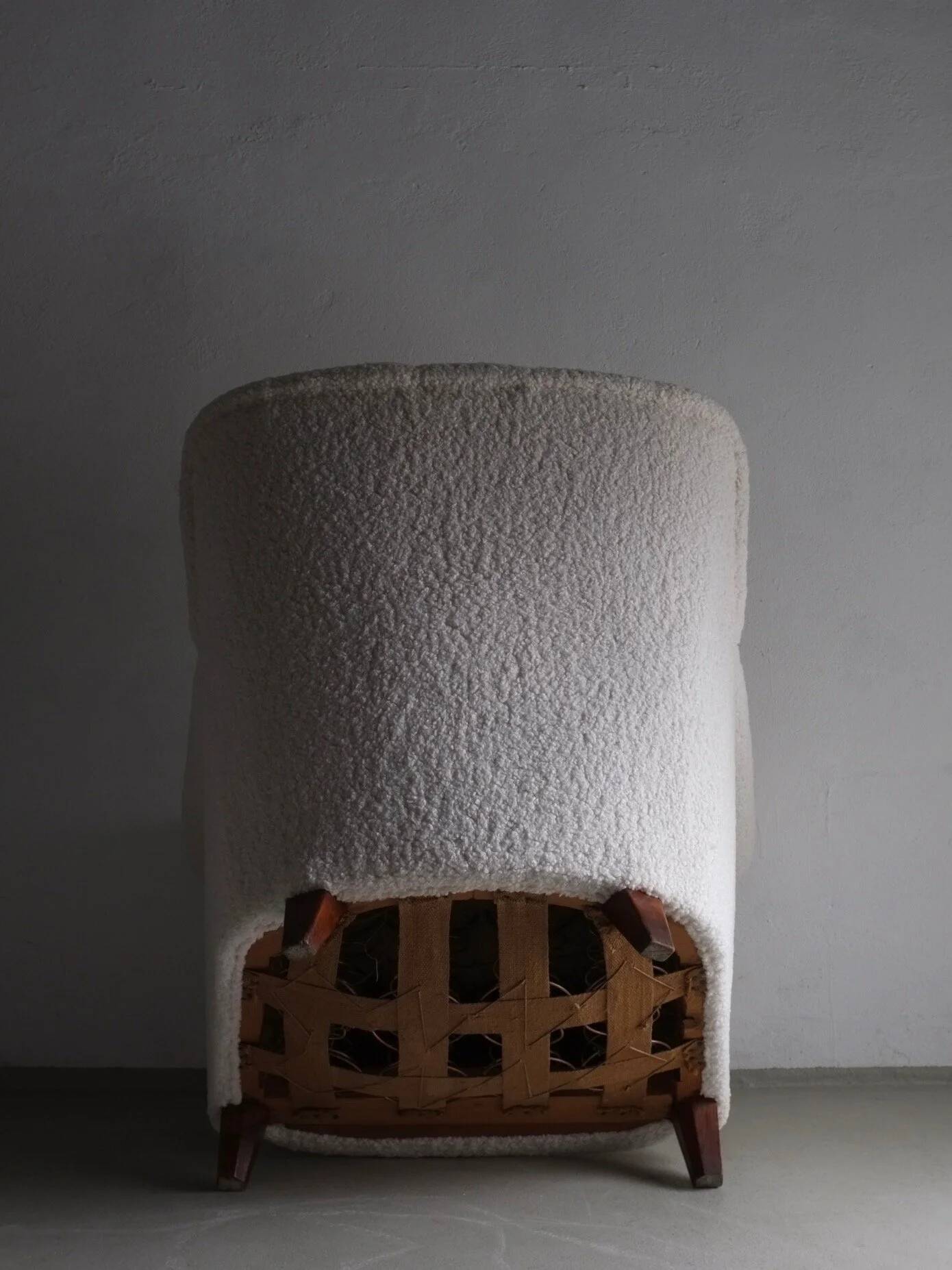 White faux shearling lounge chair | Sweden | 1940s