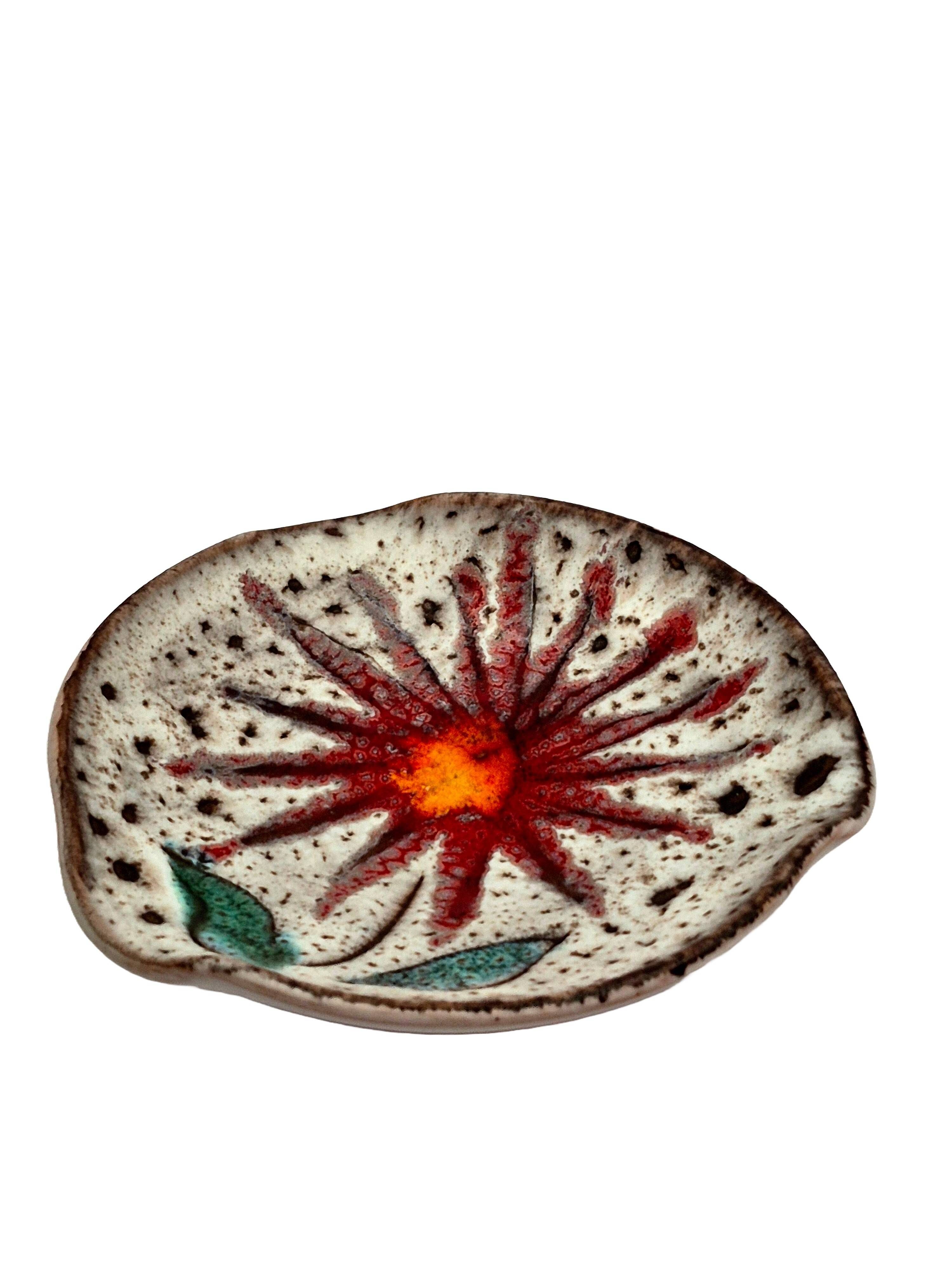 Vintage ceramic catchall dish from Vallauris, 1960s, floral.