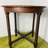 Round turned wood side table