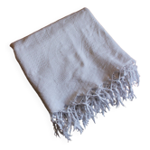 Plaid ancien blanc franges broderies ajourées