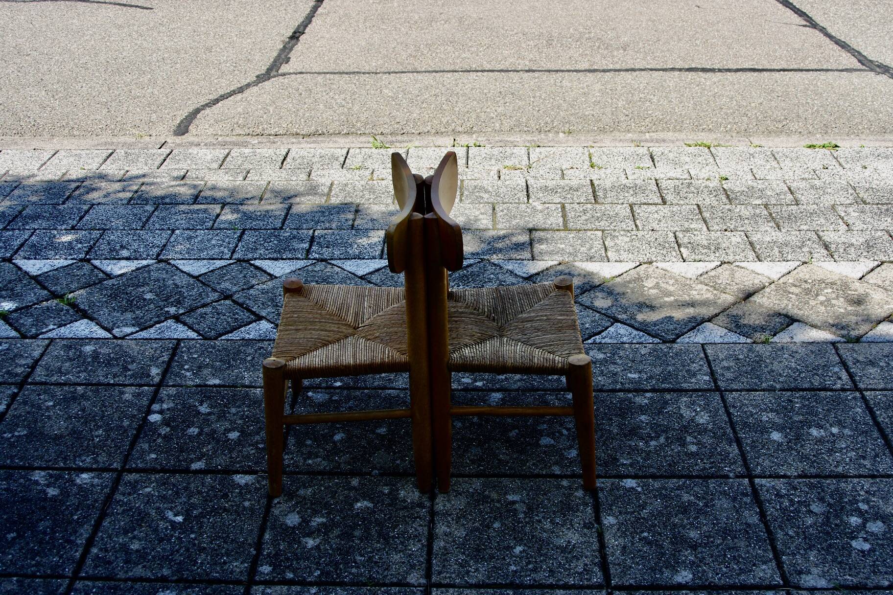 pair of vintage straw children's chairs 1950