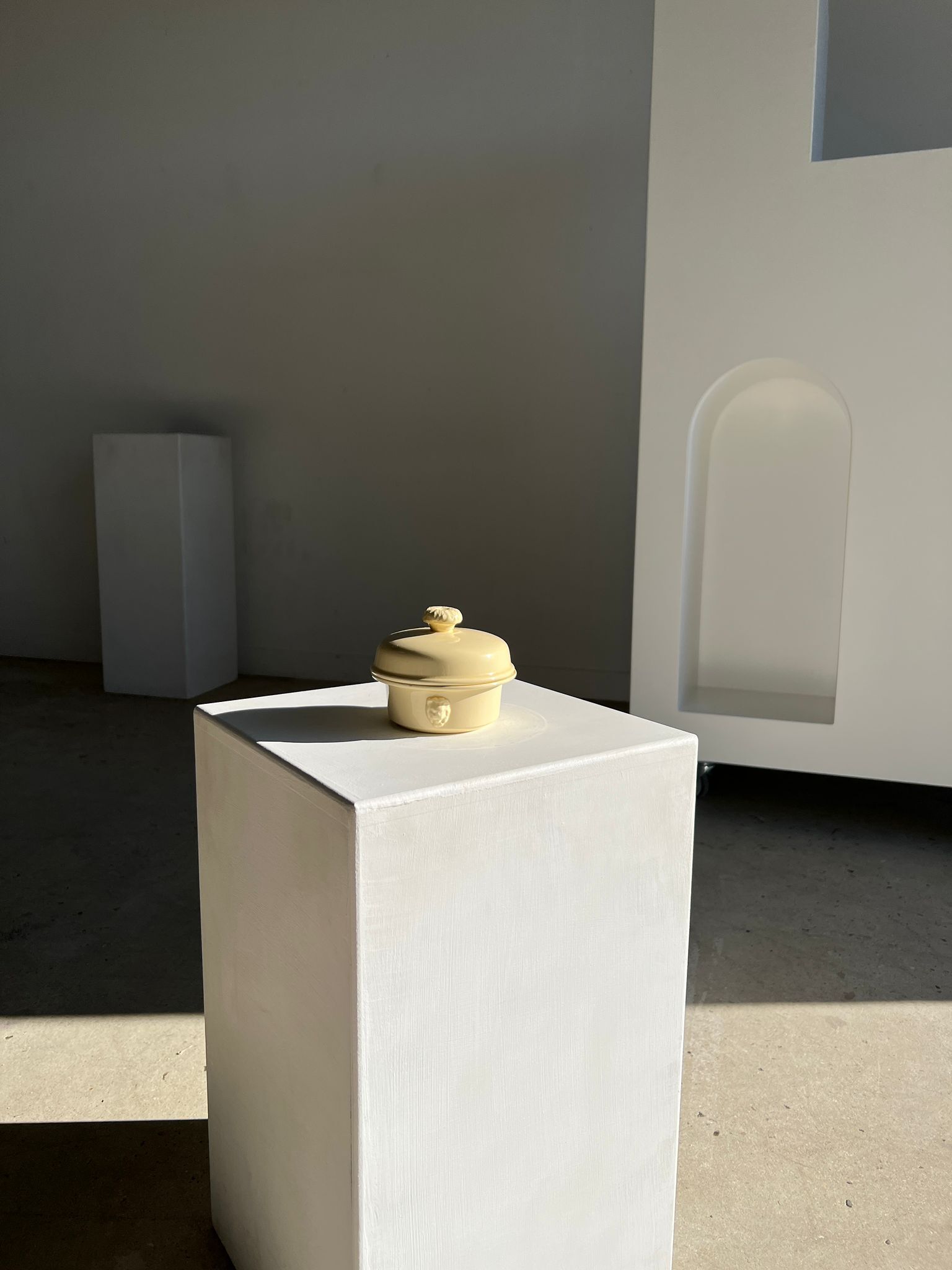 Glazed light yellow ceramic terrine