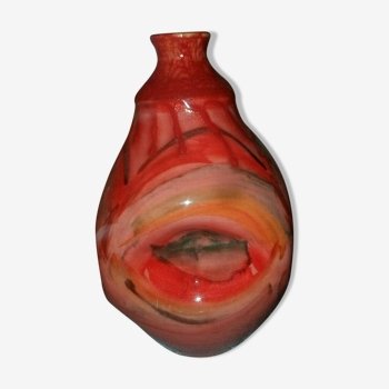 Lou Pignatier Vallauris enamelled ceramic red orange vase