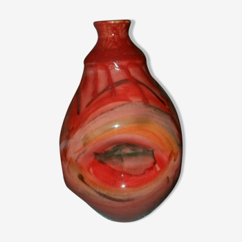 Vase orange rouge céramique émaillée signé Lou Pignatier Vallauris