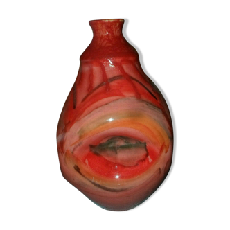 Lou Pignatier Vallauris enamelled ceramic red orange vase