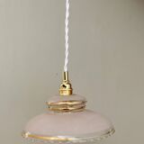 Pendant lamp, antique lampshade in white and gold granite glass