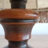 Vintage Italian table lamp in turned wood and leather lampshade