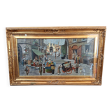 Dipinto a Olio di Francesco Tammaro Scena di Mercato Napoletana 80x130 cm