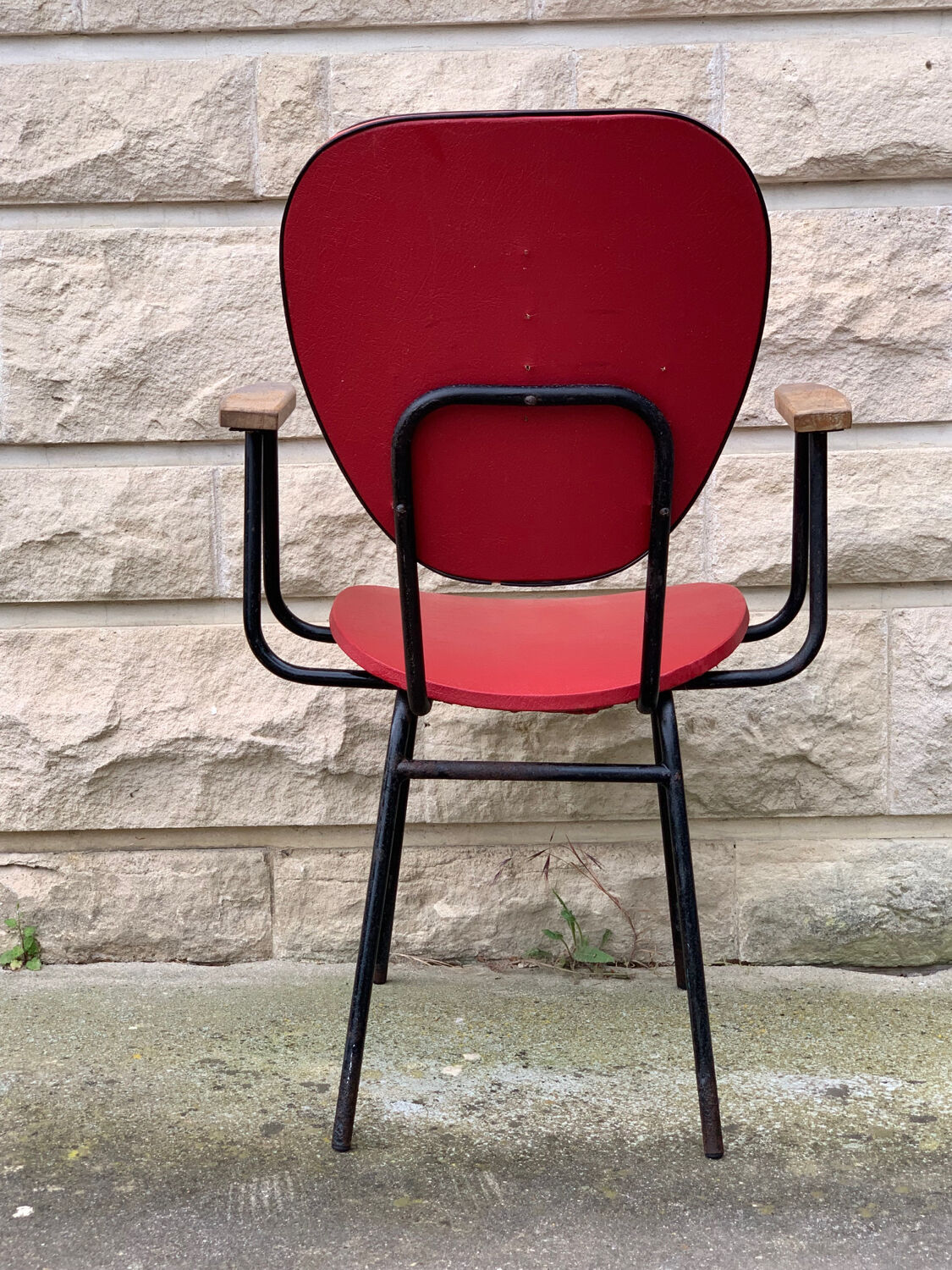 Fauteuil de bureau en métal bois et skaï 1950