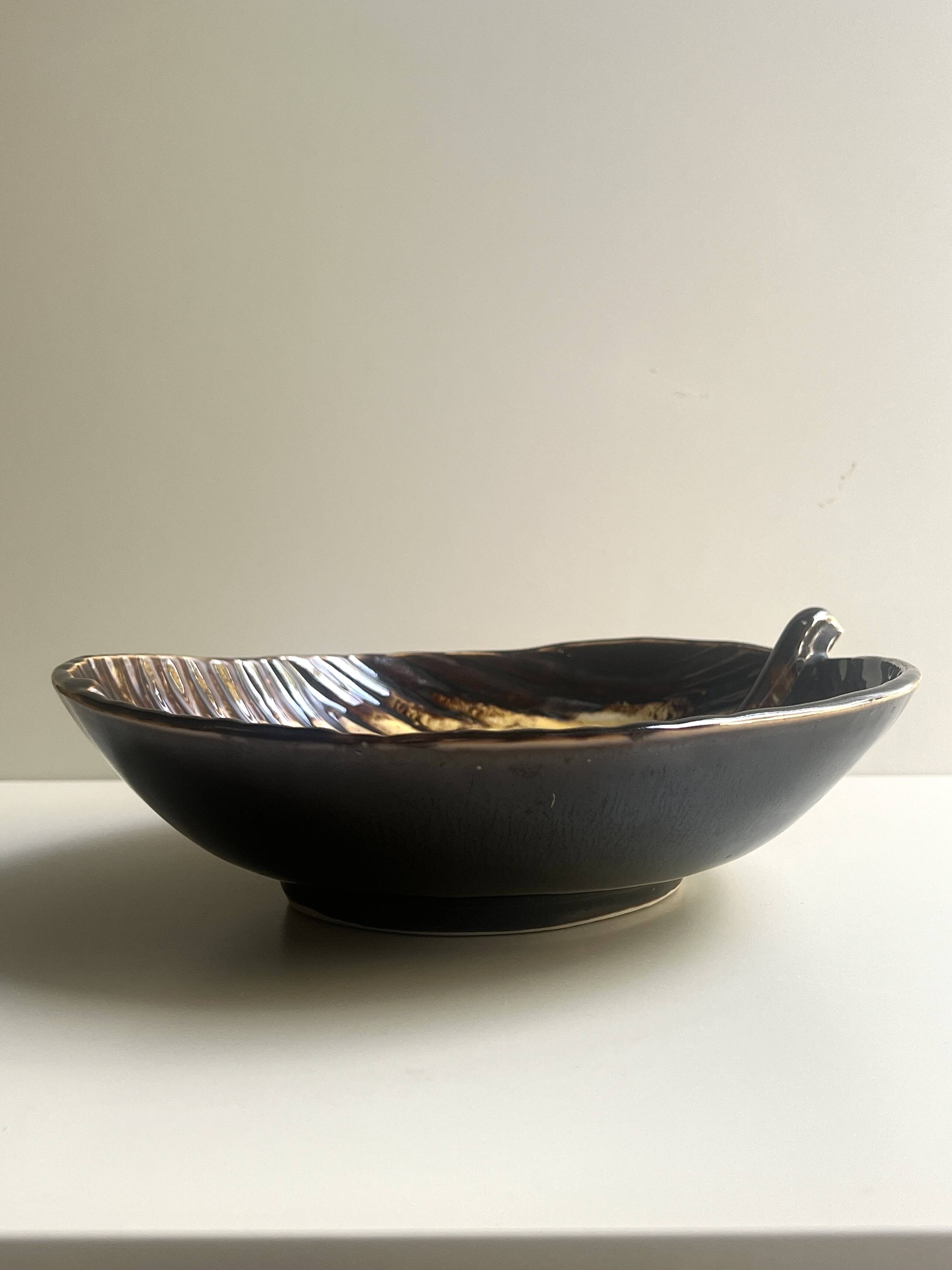 Stylised and signed glazed ceramic salad bowl, France circa 1970.