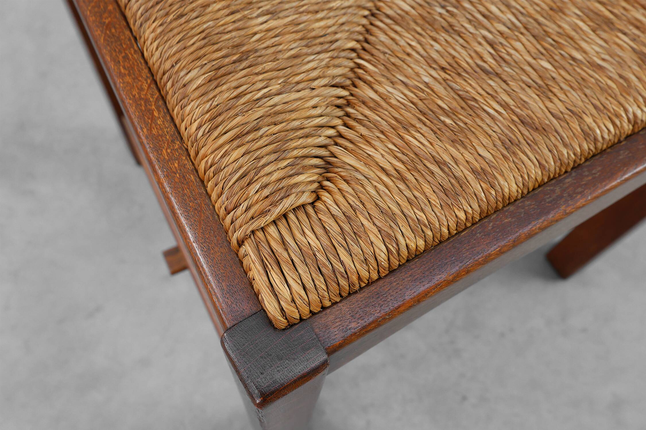 Mid-Century Brutalist Oak and Wicker Chair, Belgium, 1960