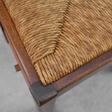 Mid-Century Brutalist Oak and Wicker Chair, Belgium, 1960