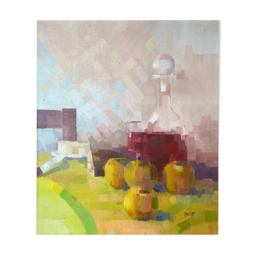 HST painting "Still life with pomes and carafe" signed Boulicot Modern Art (XX°)