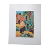 Gouache sur papier, personnage au Maroc, Mohamed Bouafia