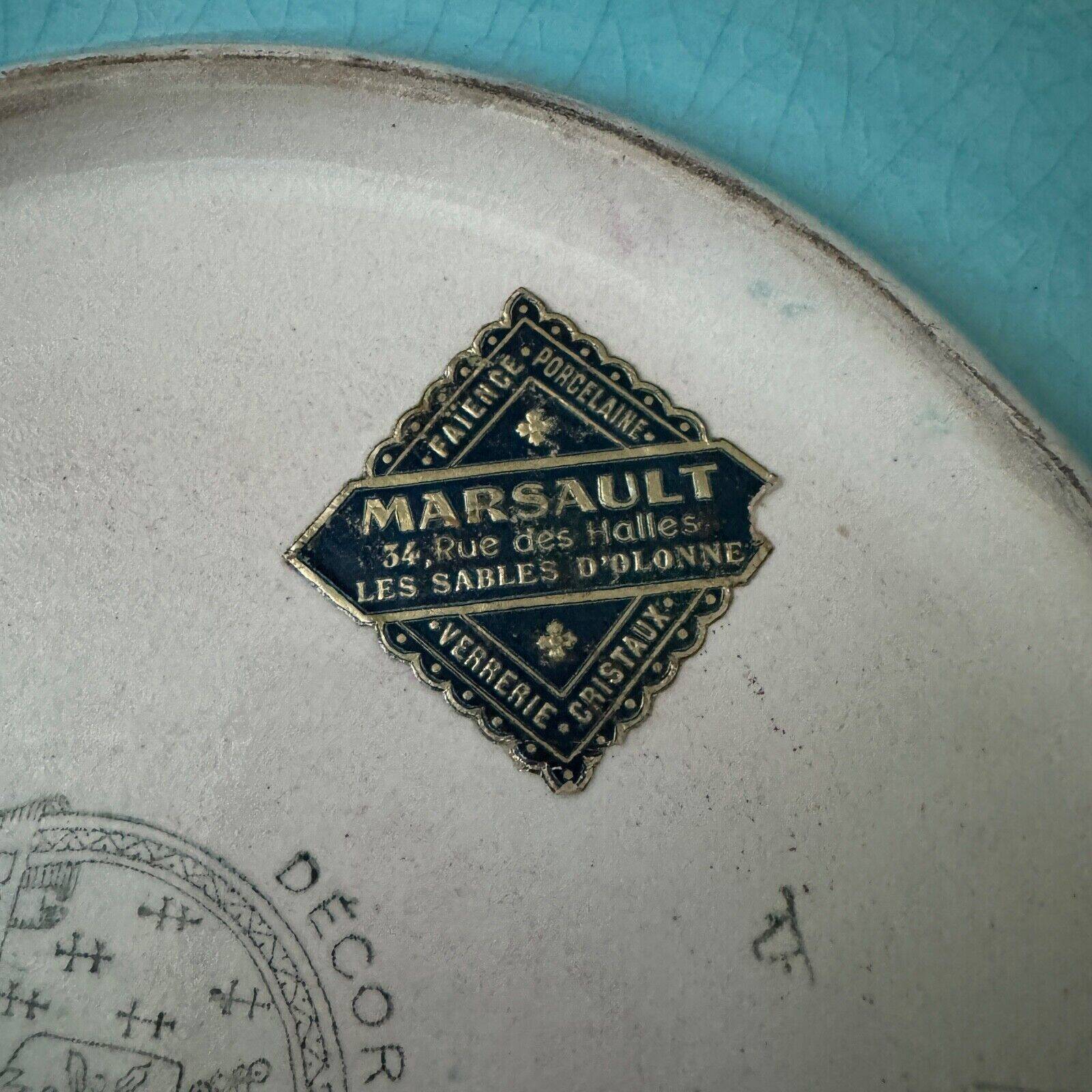 Longwy enamel dish decorated with a port scene