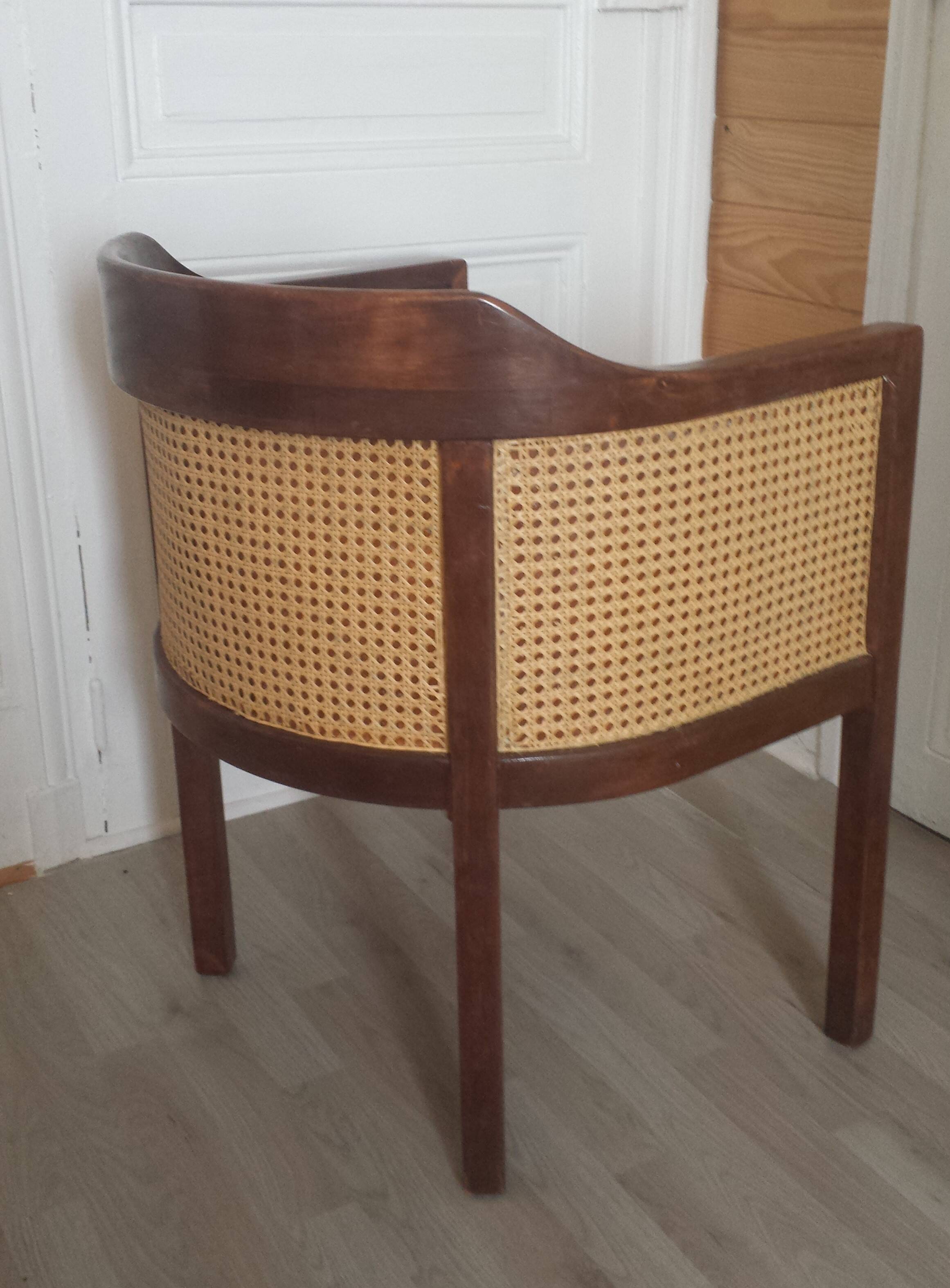 Art Deco style armchairs, wood and cane