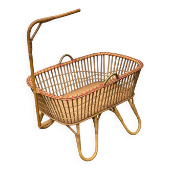 Vintage Rattan and Bamboo Baby Cradle