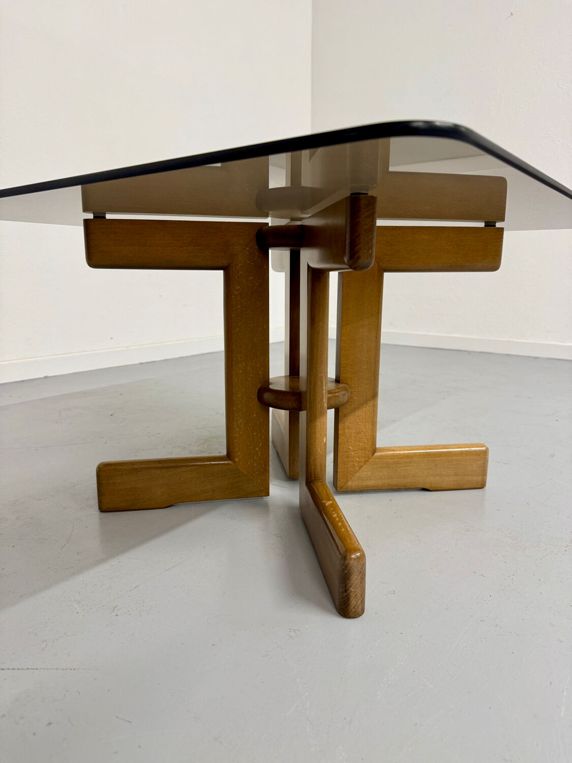 Vintage coffee table in wood and smoked glass, Scandinavian design, 70s