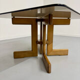 Vintage coffee table in wood and smoked glass, Scandinavian design, 70s