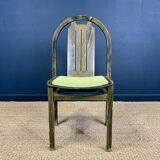 Set of 12 Baumann Argos bistro chairs in wood and green fabric from the 80s France